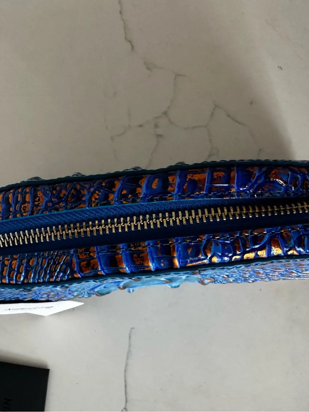 Brahmin Dany Deep Azure Croc-Embossed Leather Wristlet